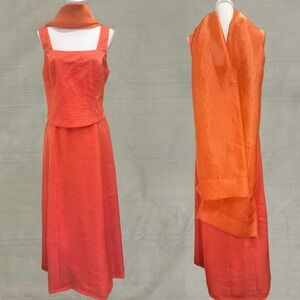 VTG Y2K Tapioca Formal Top and Skirt Set W/ Wrap Orange Shimmer Iridescent Large